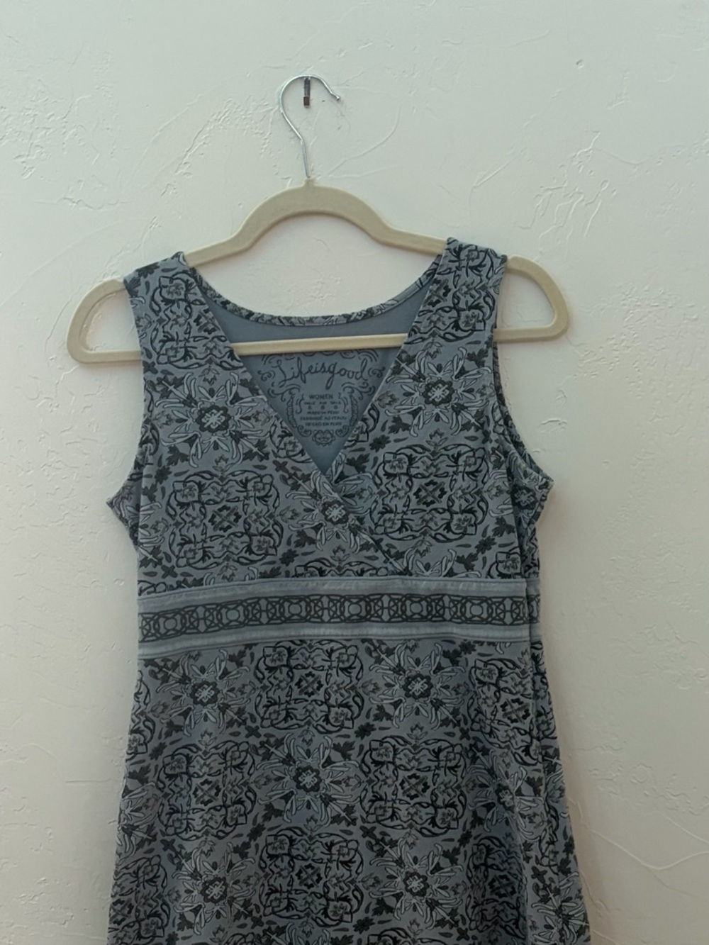 Life Is Good Blue and Charcoal Floral V-Neck Top